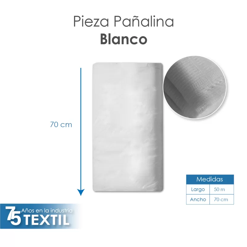 Pañalina 70 cm ancho 100% algodón blanco