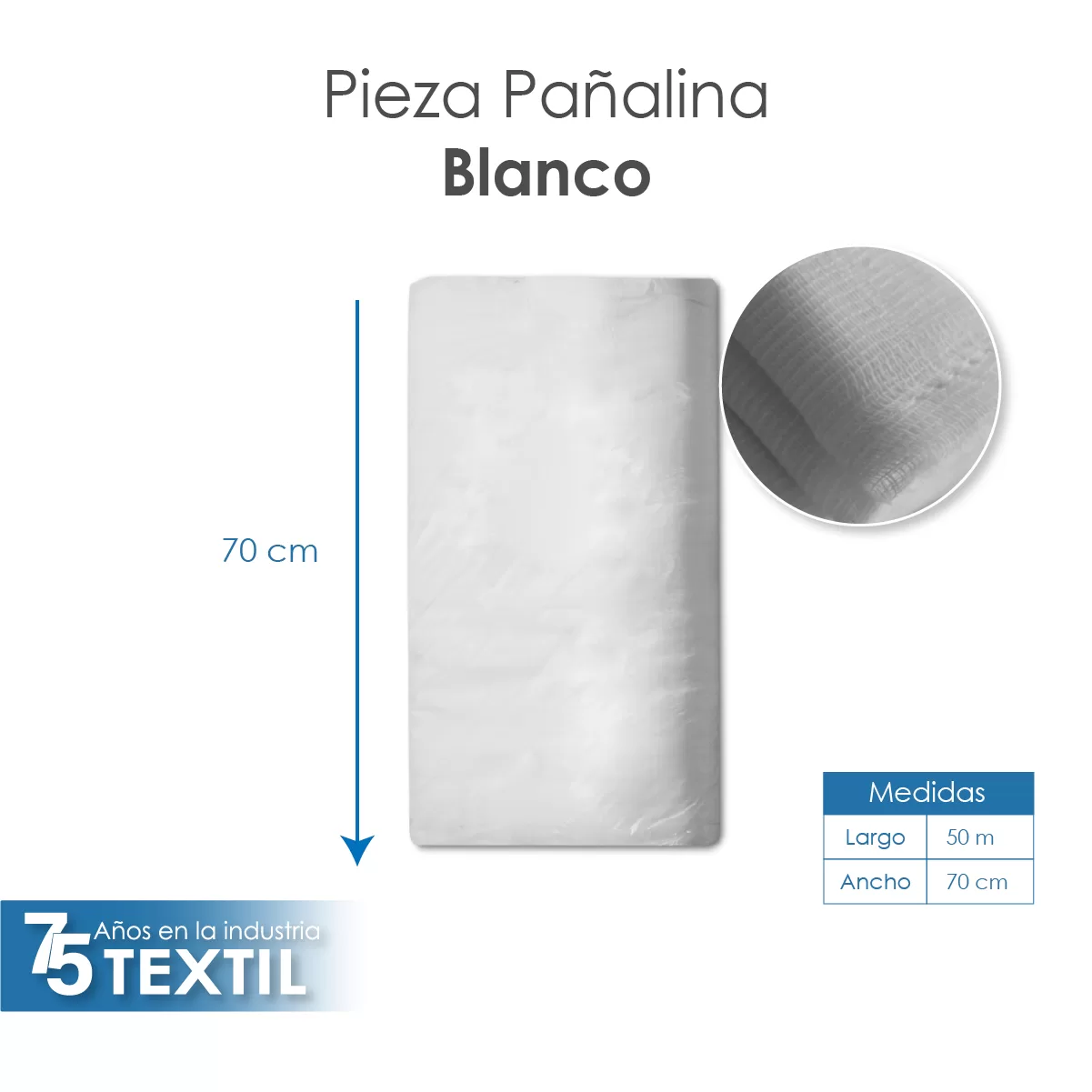 Pañalina 70 cm ancho 100% algodón blanco: imagen 2