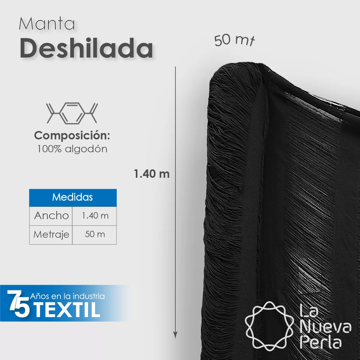 Manta Deshilada 1.40 M ancho 100% Algodón Negro: imagen 2