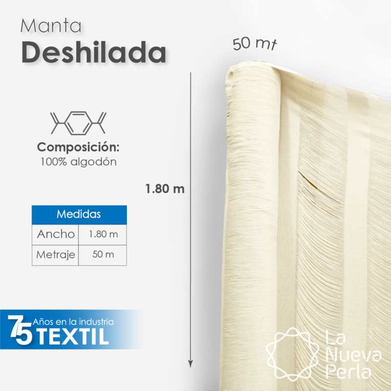 Manta Deshilada 1.80 M ancho 100% Algodón Crudo
