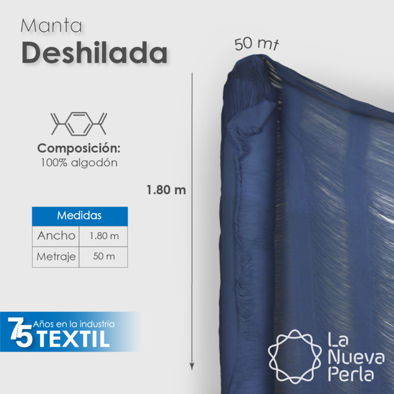 Manta Deshilada 1.80 M ancho 100% Algodón Azul Mezclilla