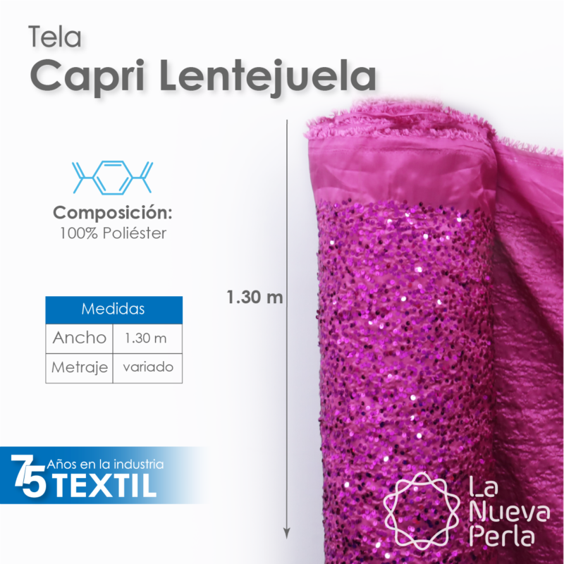 Tela Capri Lentejuela 1.30 M ancho 100% poliéster Fiusha