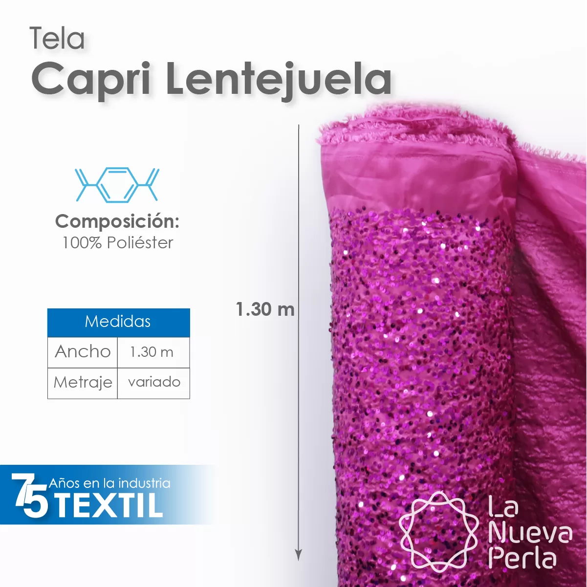 Tela Capri Lentejuela 1.30 M ancho 100% poliéster Morado: imagen 2