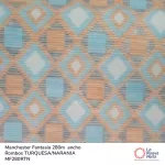 Tela Manchester 150 hilos 280 cm 50% algodón 50% Poliéster Rombos Naranja Turquesa