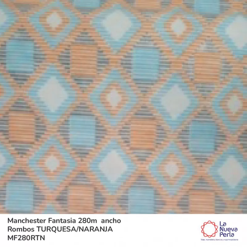 Tela Manchester 150 hilos 280 cm 50% algodón 50% Poliéster Rombos Naranja Turquesa