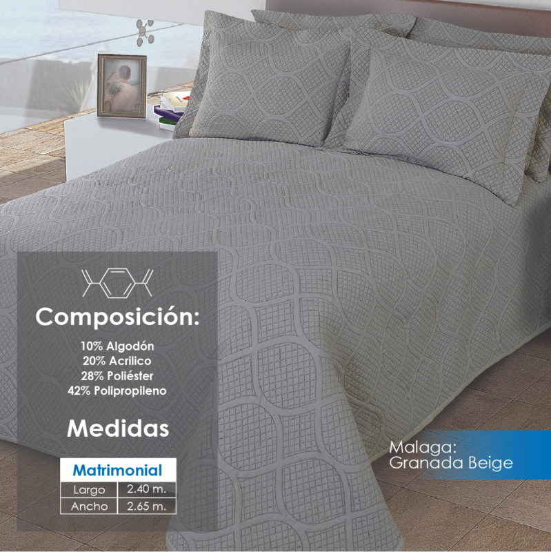 Colcha Málaga Granada Beige Matrimonial