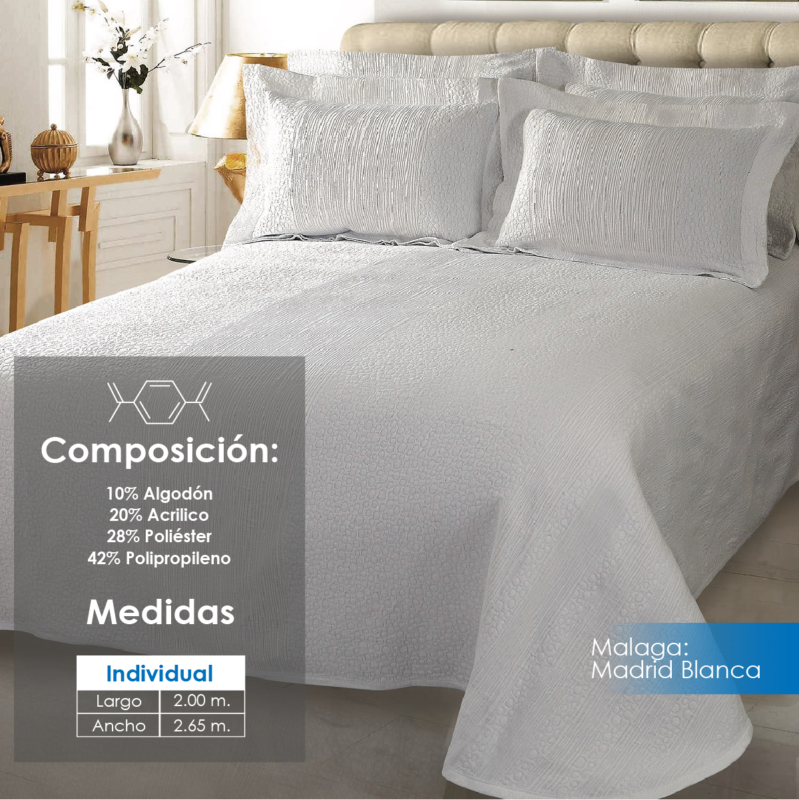 Colcha Málaga Madrid Blanco Individual