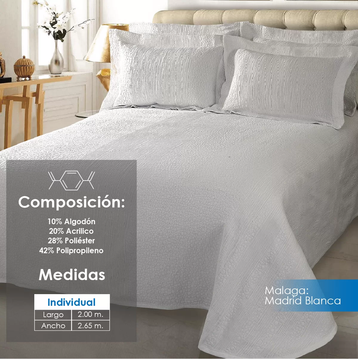 Colcha Málaga Madrid Blanco Individual: imagen 2