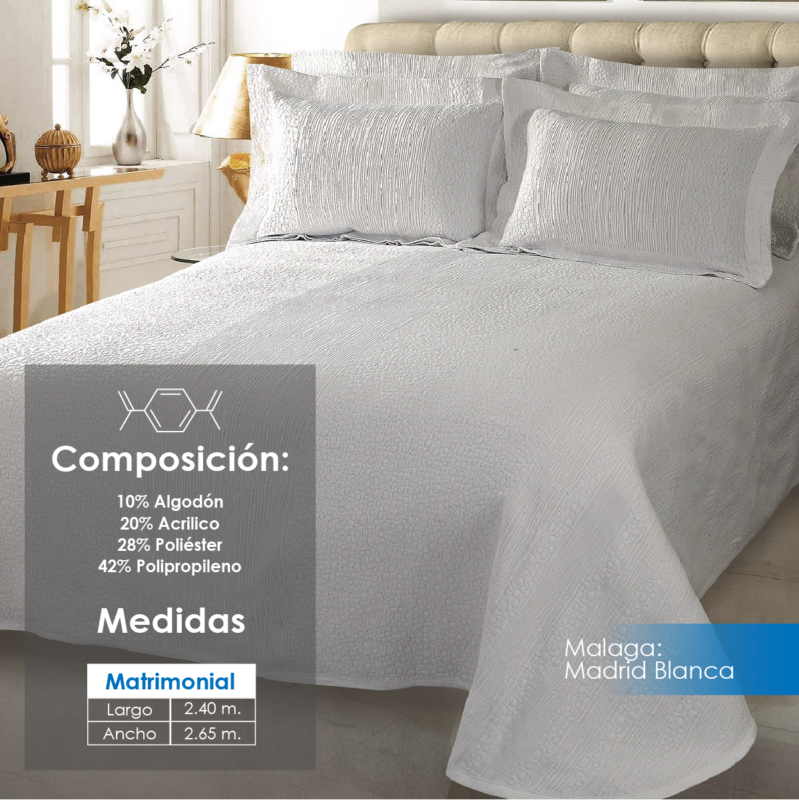 Colcha Málaga Madrid Blanco Matrimonial