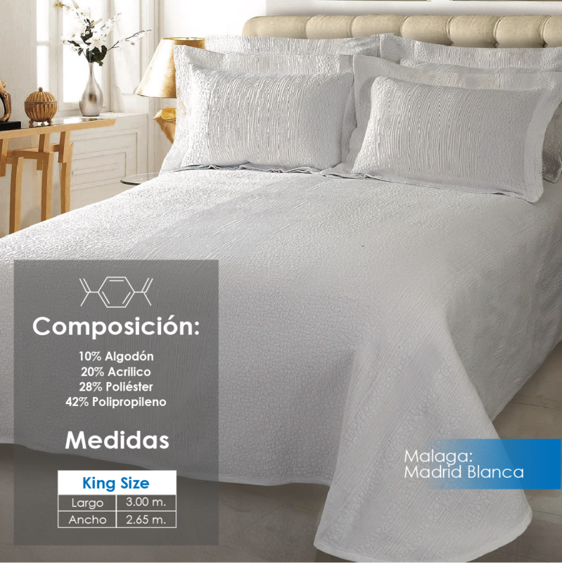 Colcha Málaga Madrid Blanco King Size