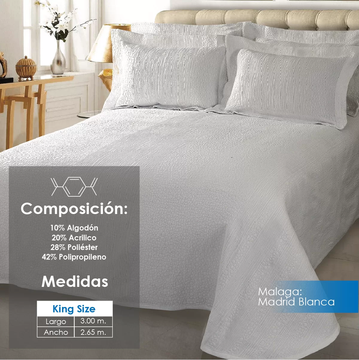 Colcha Málaga Madrid Blanco King Size: imagen 2