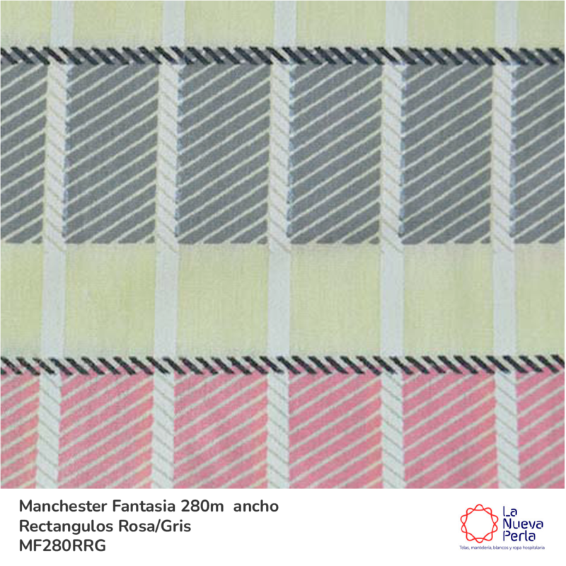Tela Manchester 150 hilos 280 cm 50% algodón 50% Poliéster Rectángulos Rosa Gris