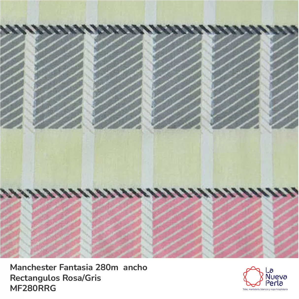 Tela Manchester 150 hilos 280 cm 50% algodón 50% Poliéster Rectángulos Rosa Gris: imagen 1