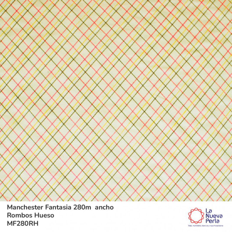Tela Manchester 150 hilos 280 cm 50% algodón 50% Poliéster Rombos Hueso