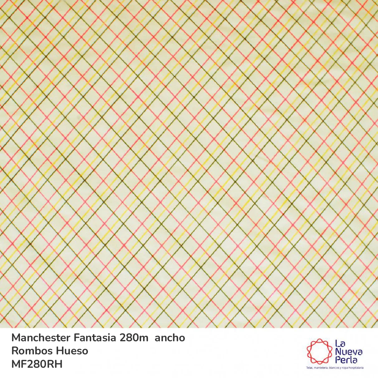 Tela Manchester 150 hilos 280 cm 50% algodón 50% Poliéster Rombos Hueso: imagen 1