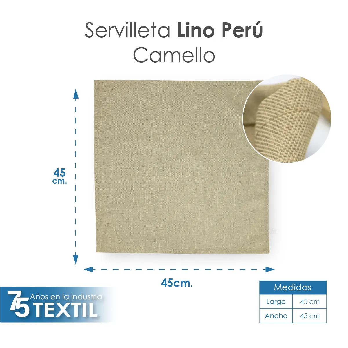 Servilleta Lino Perú 45 x 45 cm Camello: imagen 2
