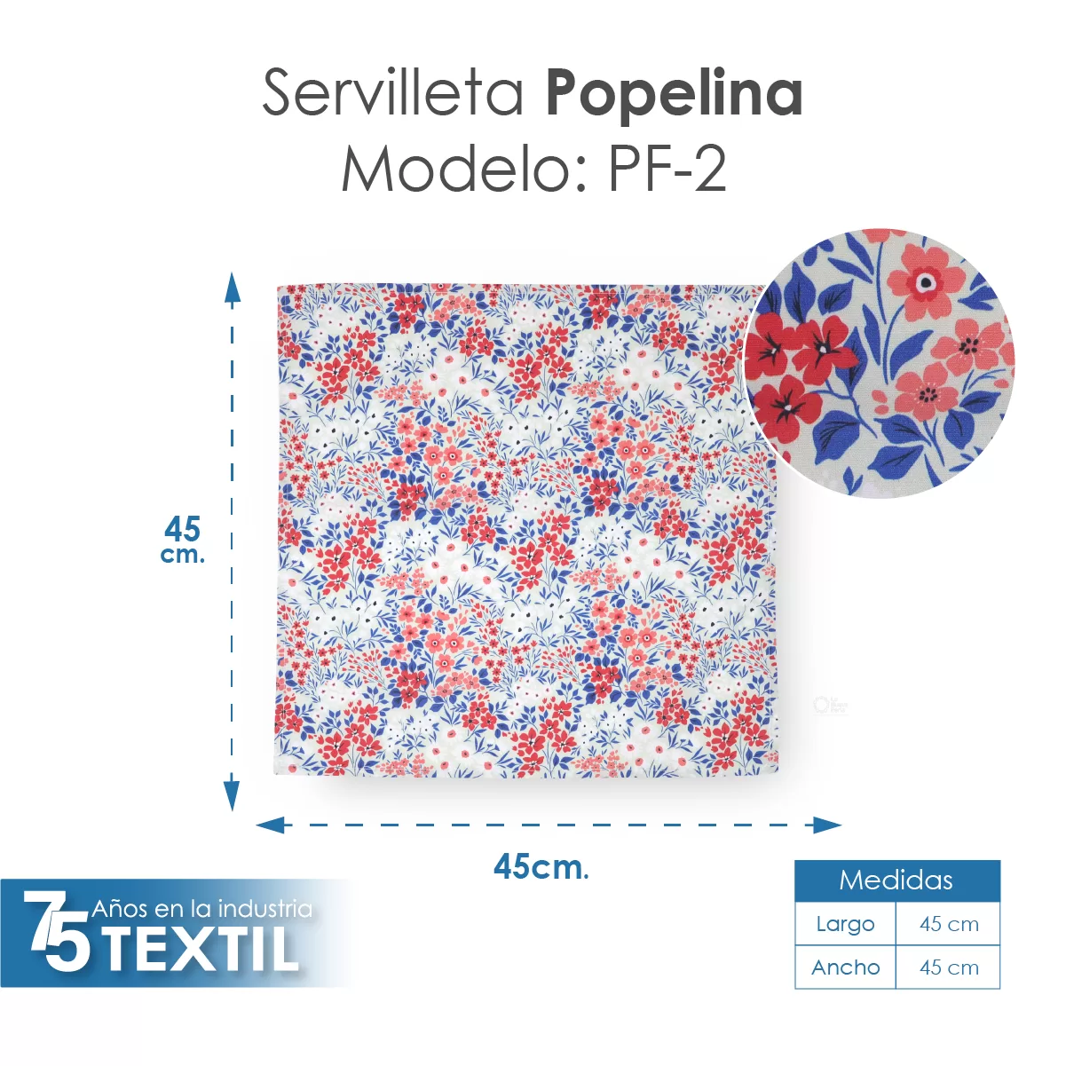 Servilleta Popelina Fina 45x45 cm Flores Coral: imagen 2