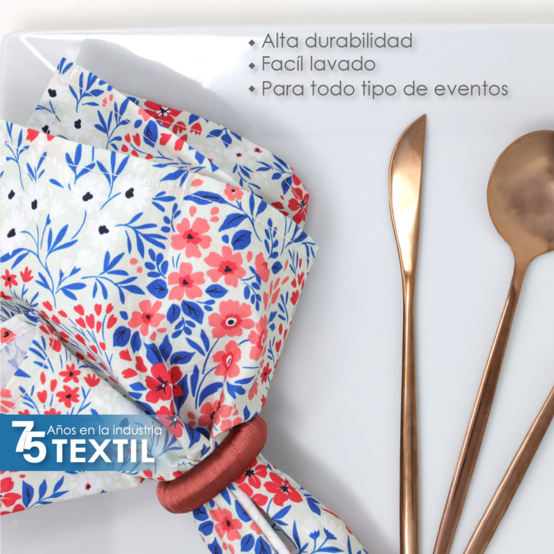 Servilleta Popelina Fina 45x45 cm Flores Coral