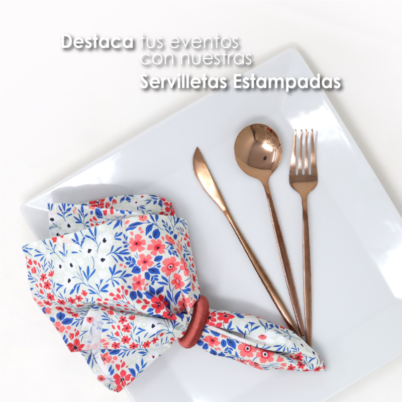 Servilleta Popelina Fina 45x45 cm Flores Coral