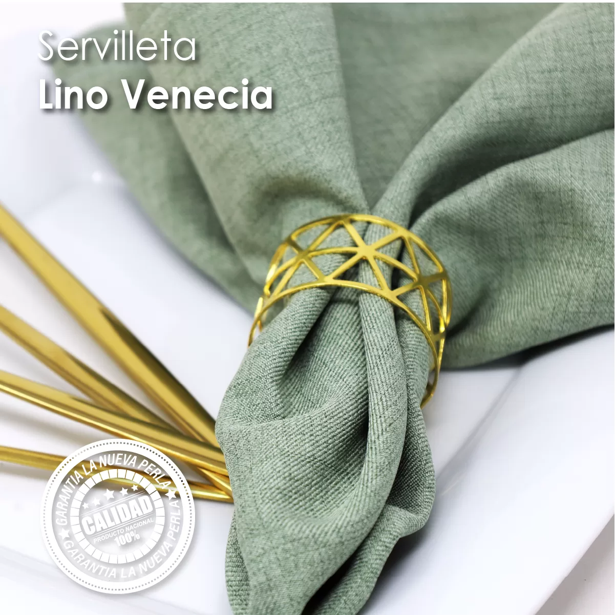 Servilleta Lino Venecia 45x45 cm Verde Cemento: imagen 1