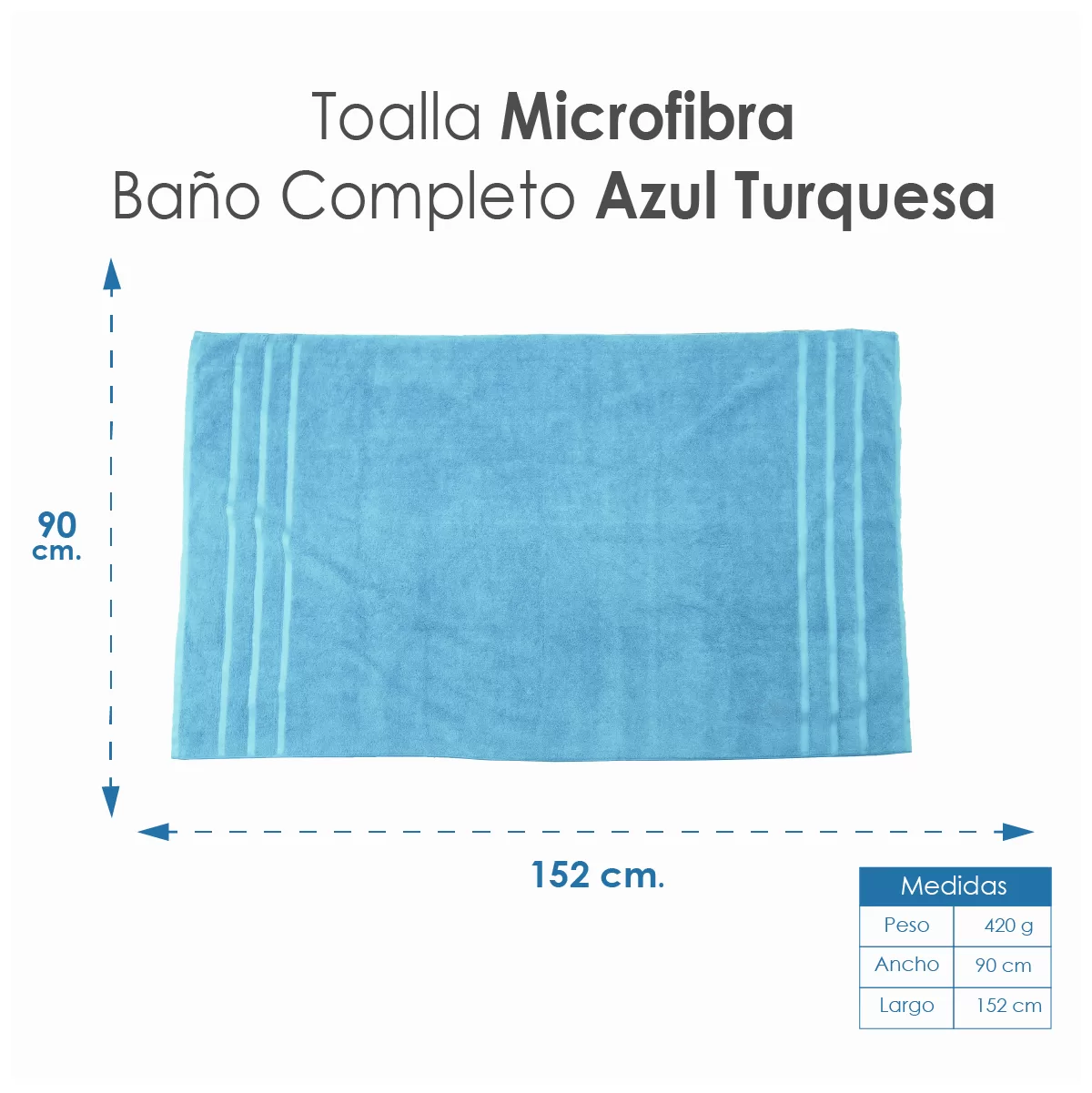 Toalla Microfibra Baño Completo 90X152 Color Turquesa: imagen 2