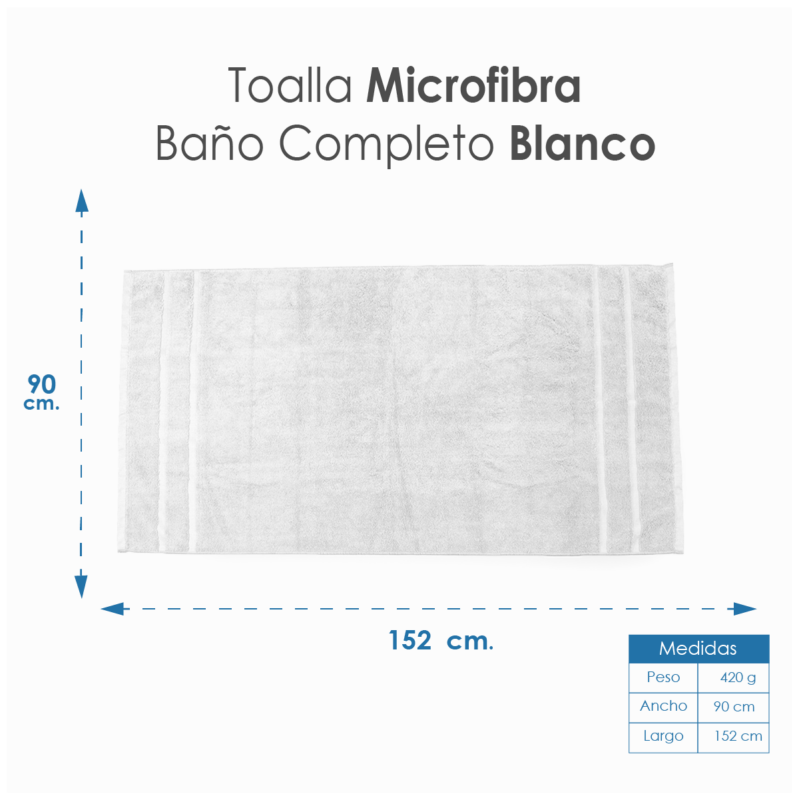 Toalla Microfibra Baño Completo 90X152 Color Blanco