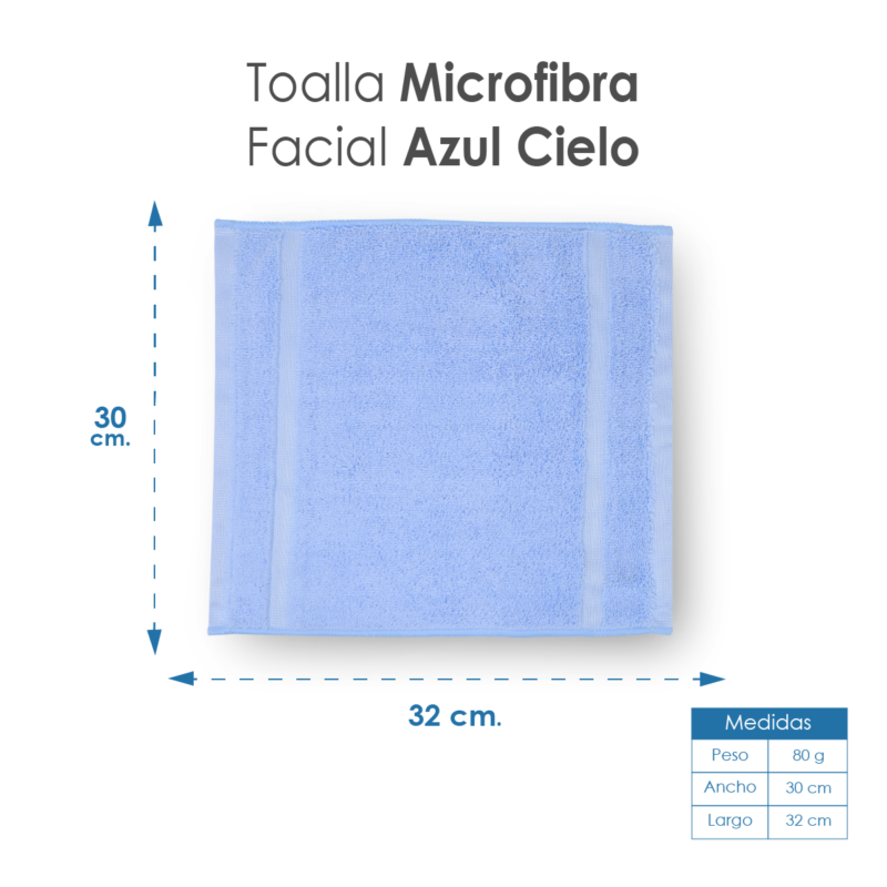 Toalla Facial Microfibra 30X30 Cm Azul Cielo