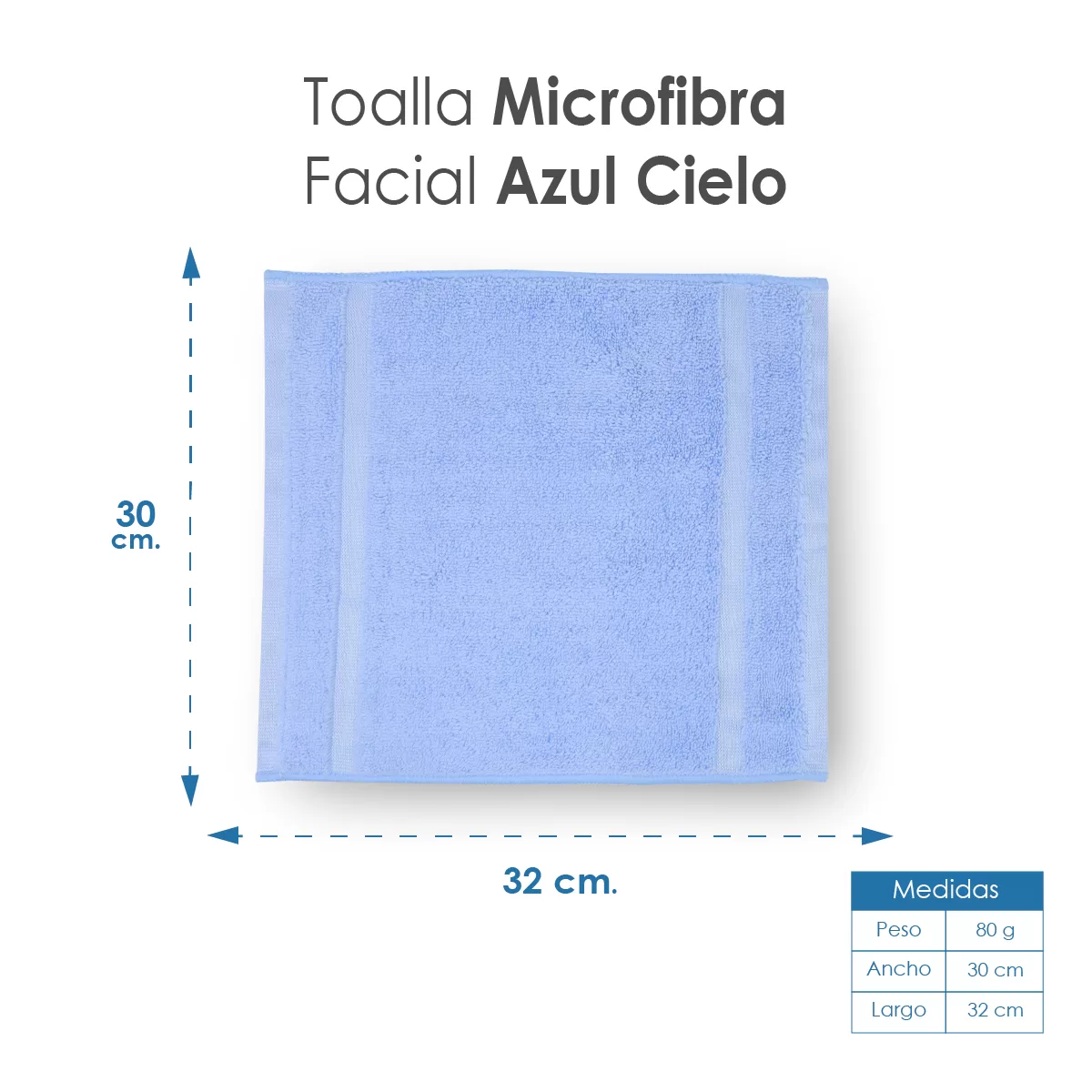 Toalla Facial Microfibra 30X30 Cm Azul Cielo: imagen 2
