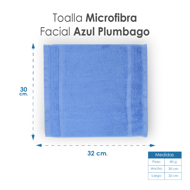 Toalla Facial Microfibra 30X30 Cm Azul Plumbago