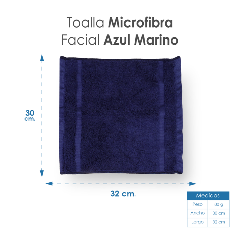Toalla Facial Microfibra 30X30 Cm Azul Marino