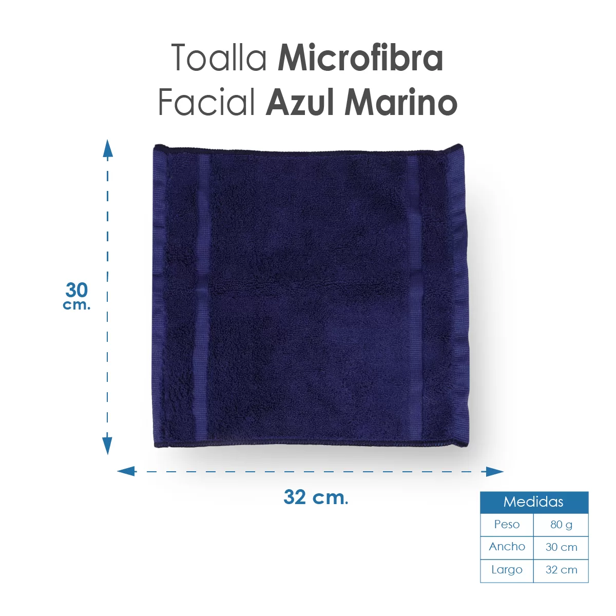 Toalla Facial Microfibra 30X30 Cm Azul Marino: imagen 2