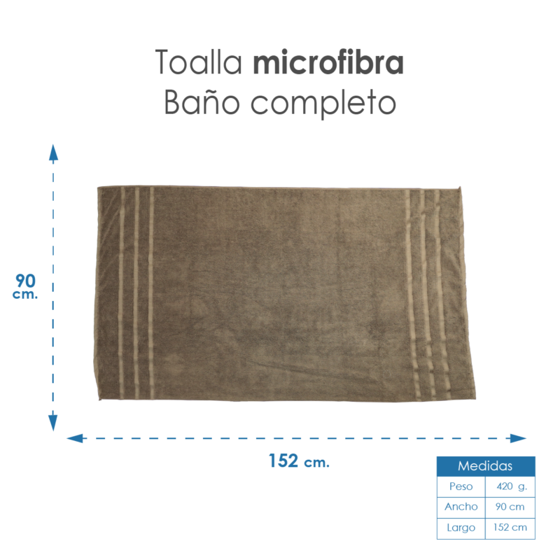 Toalla Microfibra Baño Completo 90X152 Color Café