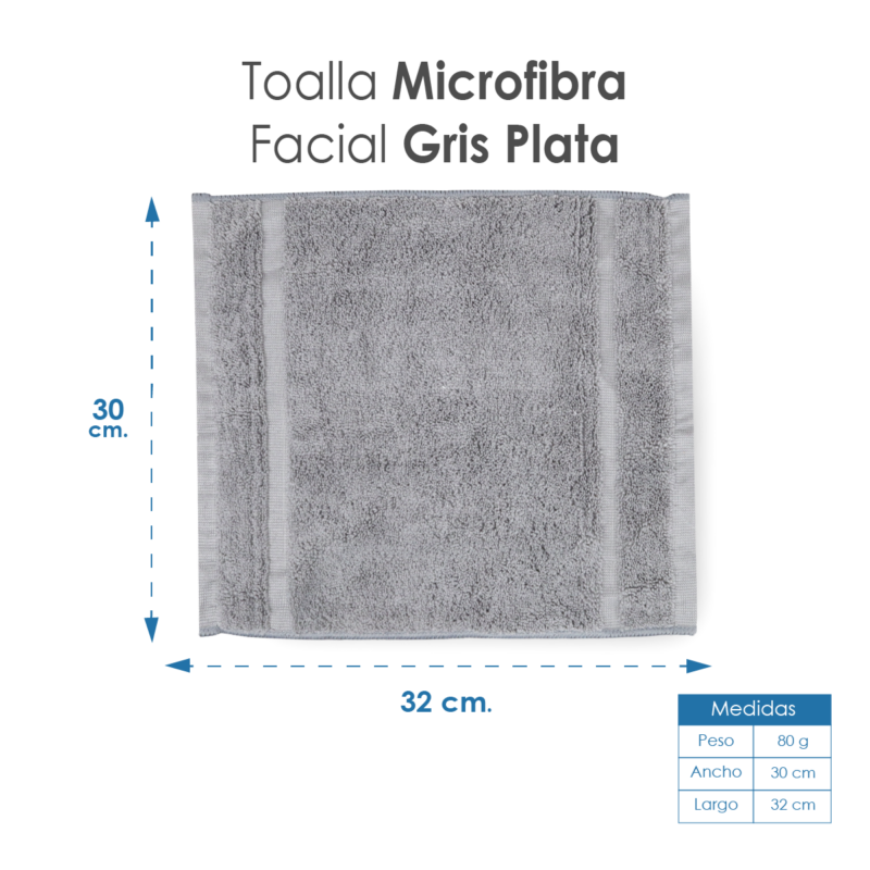 Toalla Facial Microfibra 30X30 Cm Gris Plata