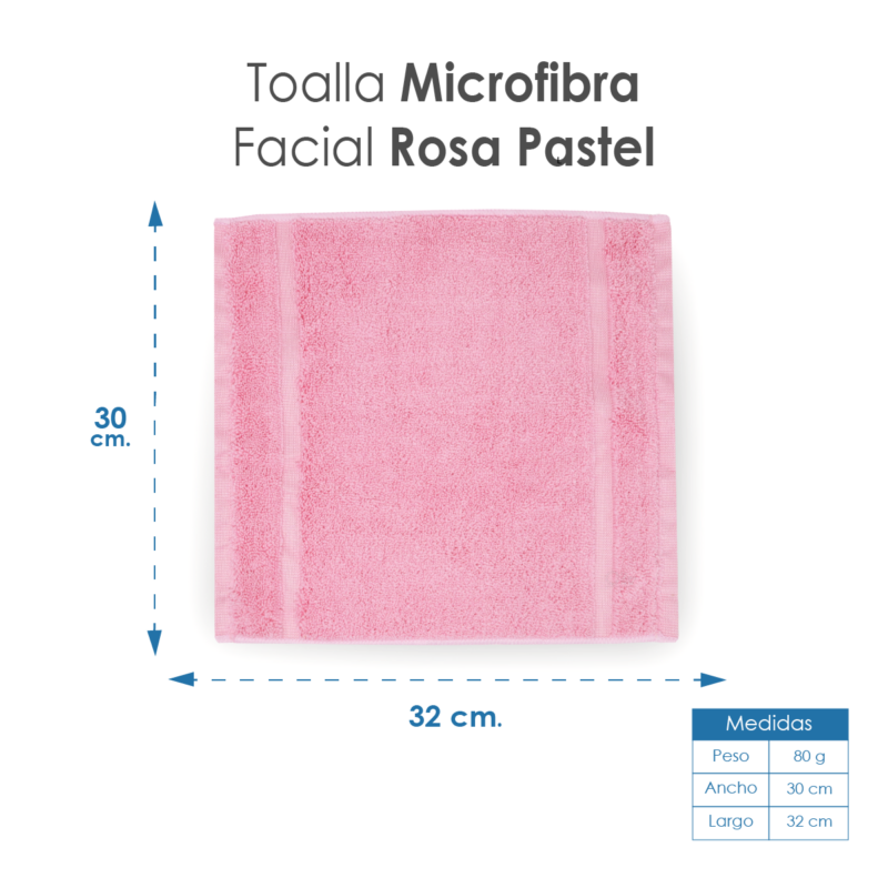Toalla Facial Microfibra 30X30 Cm Rosa Pastel