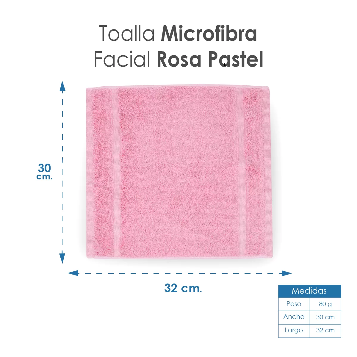 Toalla Facial Microfibra 30X30 Cm Rosa Pastel: imagen 2