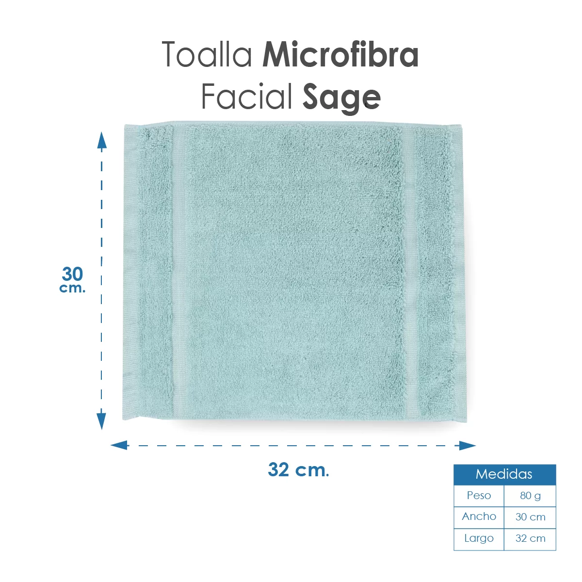Toalla Facial Microfibra 30X30 Cm Sage: imagen 2