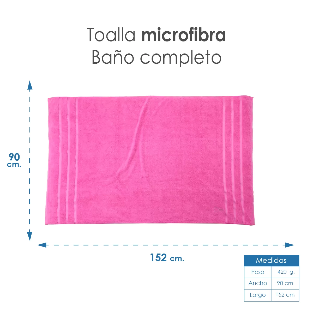 Toalla Microfibra Baño Completo 90X152 Color Fiusha: imagen 2