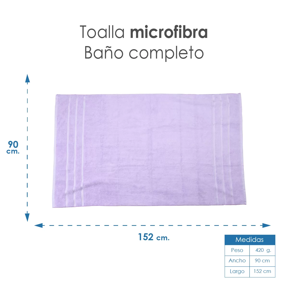 Toalla Microfibra Baño Completo 90X152 Color Lila: imagen 2