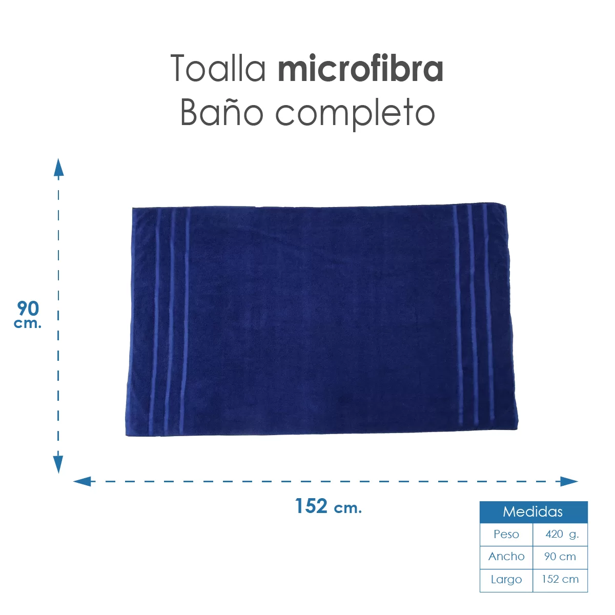 Toalla Microfibra Baño Completo 90X152 Color Azul Marino: imagen 2