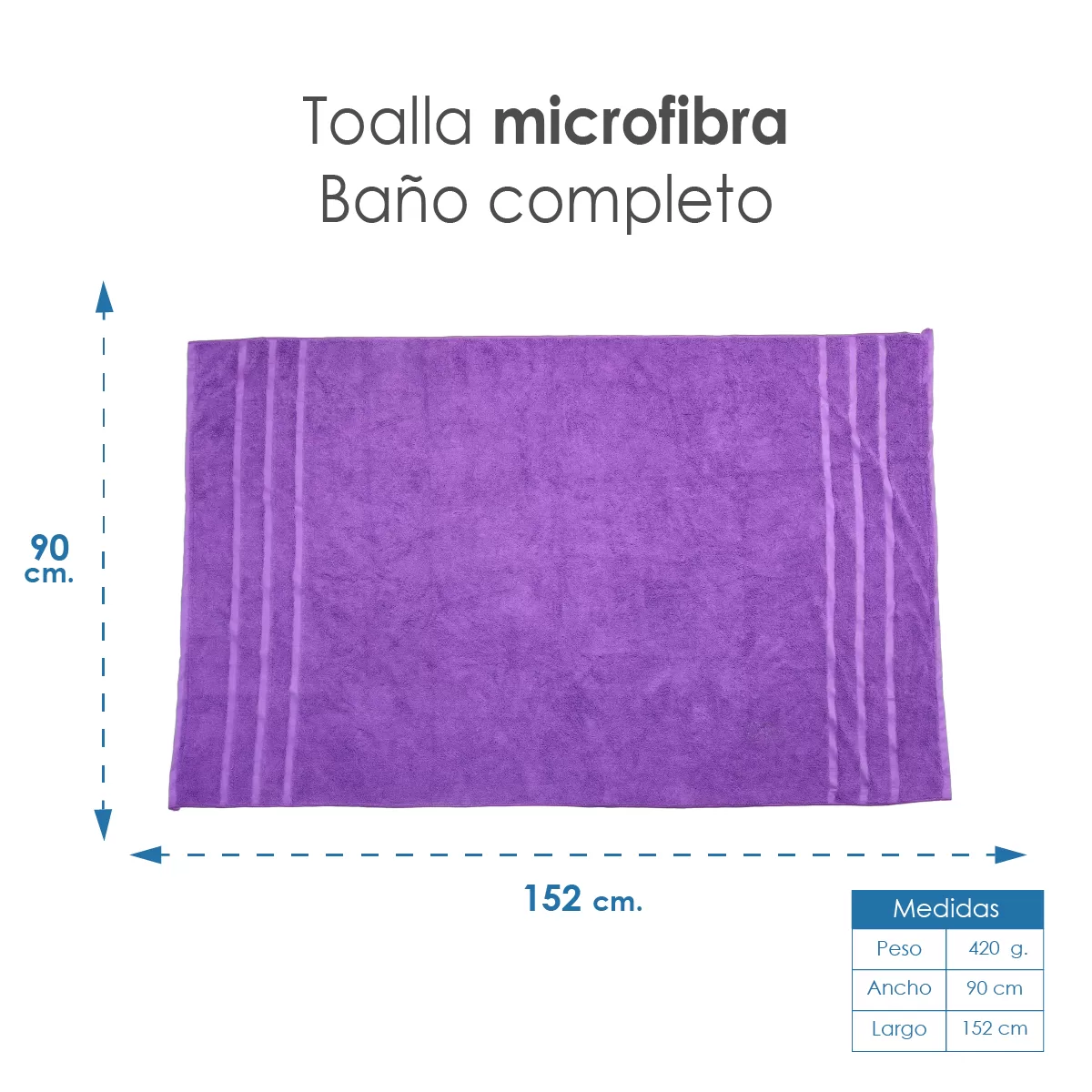 Toalla Microfibra Baño Completo 90X152 Color Morado: imagen 2