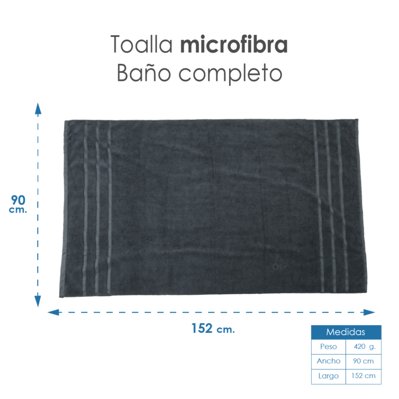 Toalla Microfibra Baño Completo 90X152 Color Gris Oxford