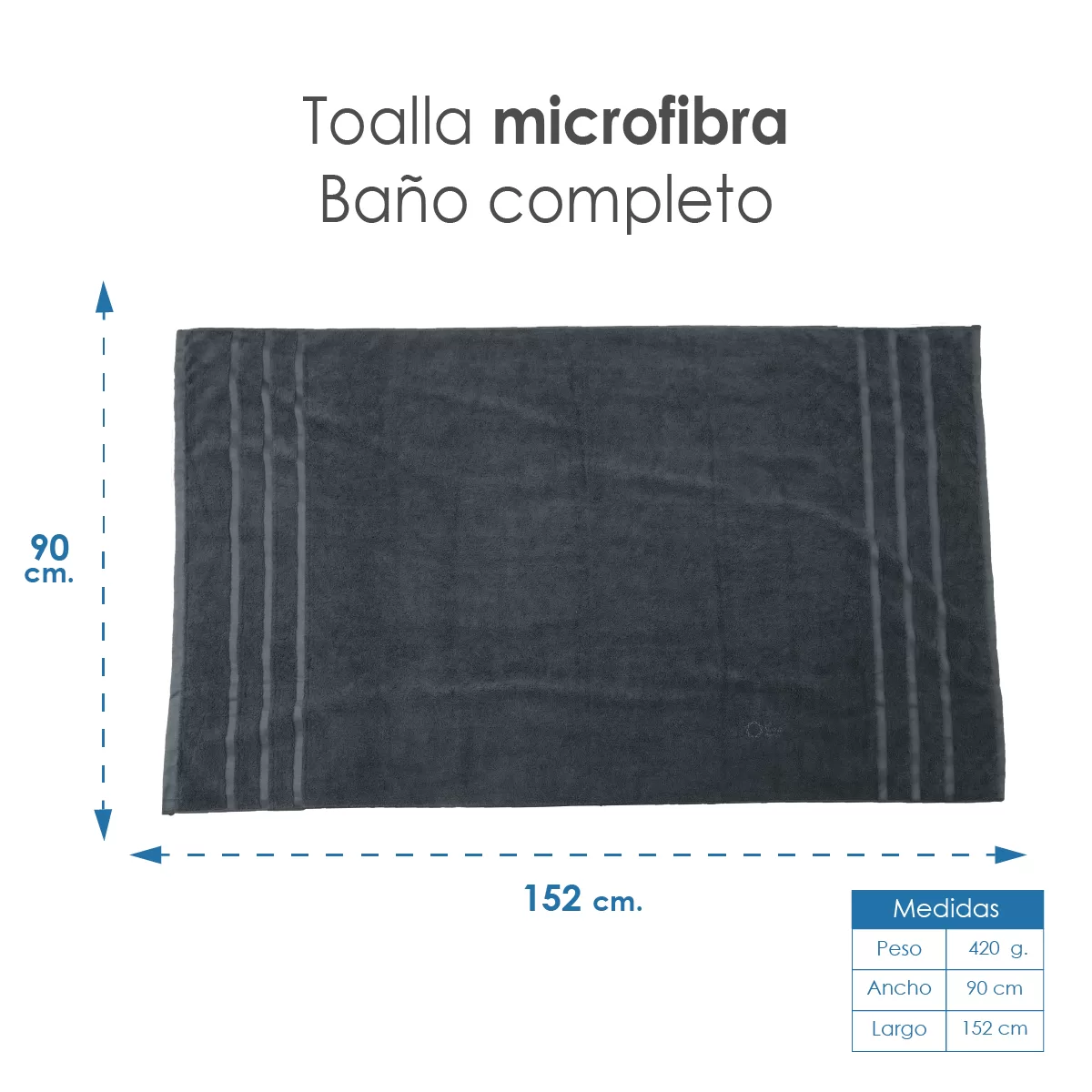 Toalla Microfibra Baño Completo 90X152 Color Gris Oxford: imagen 2