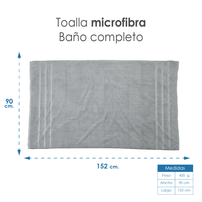 Toalla Microfibra Baño Completo 90X152 Color Gris Plata
