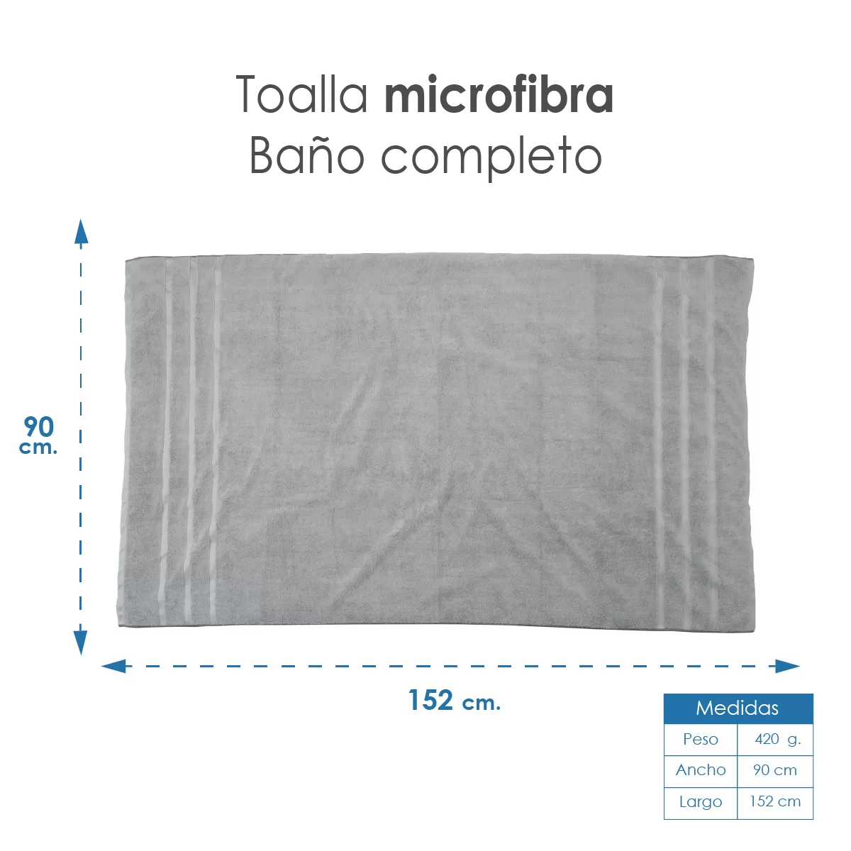 Toalla Microfibra Baño Completo 90X152 Color Gris Plata: imagen 2