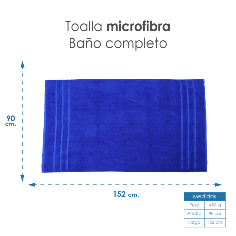 Toalla Microfibra Baño Completo 90X152 Color Azul Rey