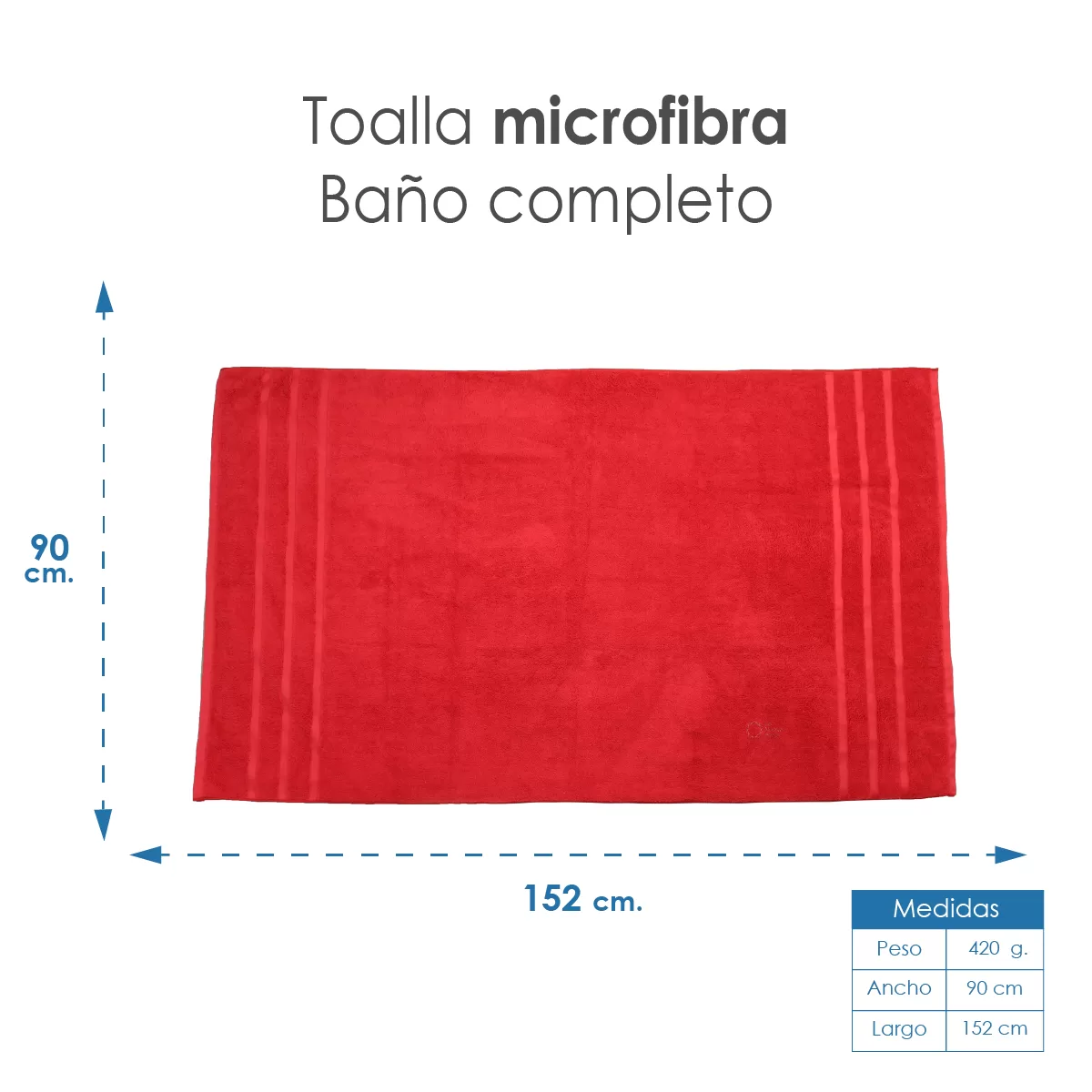 Toalla Microfibra Baño Completo 90X152 Color Rojo: imagen 2