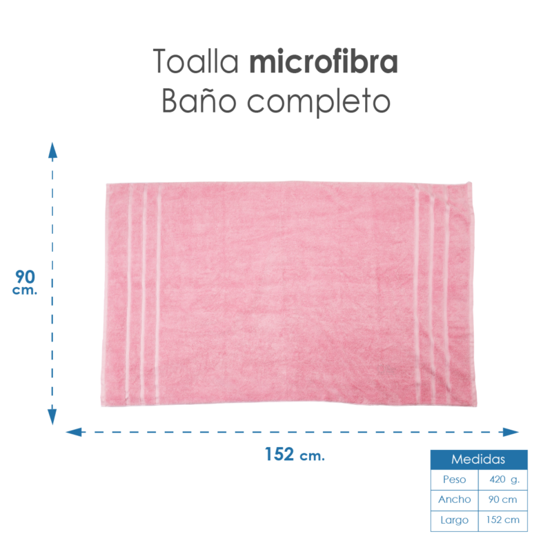 Toalla Microfibra Baño Completo 90X152 Color Rosa Pastel