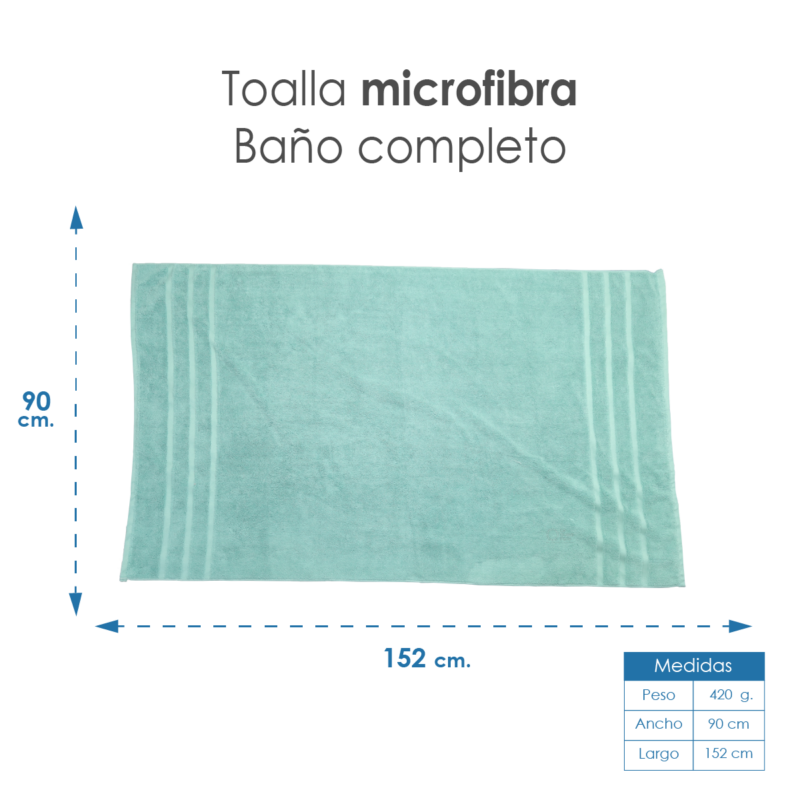 Toalla Microfibra Baño Completo 90X152 Color Sage