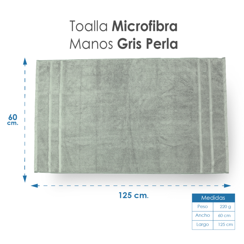 Toalla Microfibra Manos 60X125 Color Gris Perla