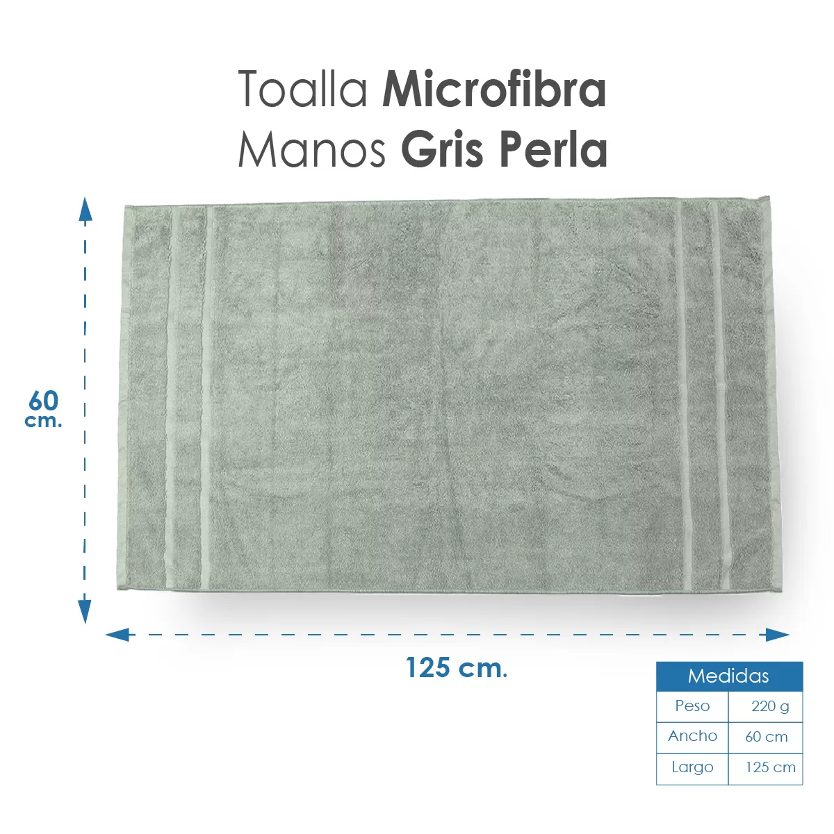 Toalla Microfibra Manos 60X125 Color Gris Perla: imagen 2